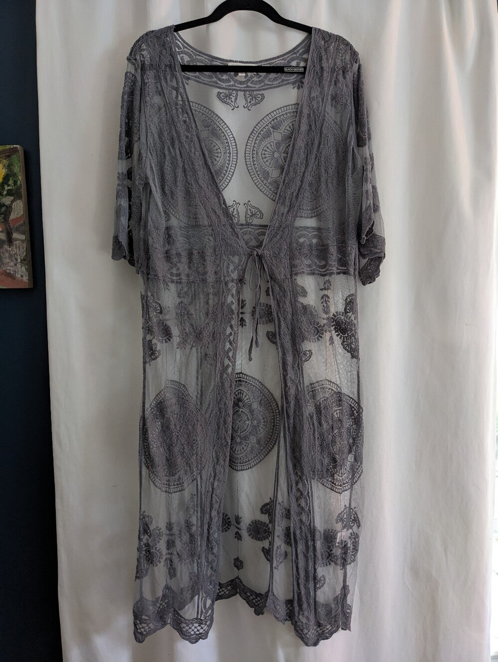Rebellion Again Gray Crochet Kimono Cover Womens Size Large